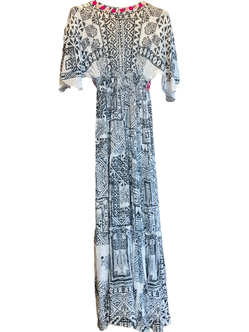 Hemnant & Nandita maxi black white kaftan caftan kimono tall boho swim cover - Picture 6 of 10